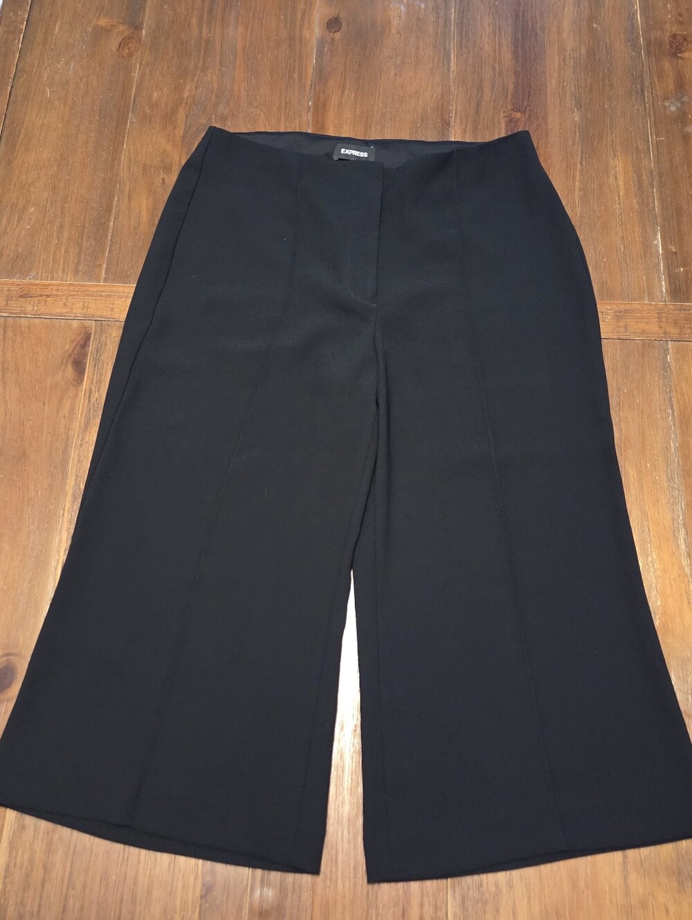 Express Black High Waisted Pintuck Cropped Wide Leg Culotte Pants Trousers 10S